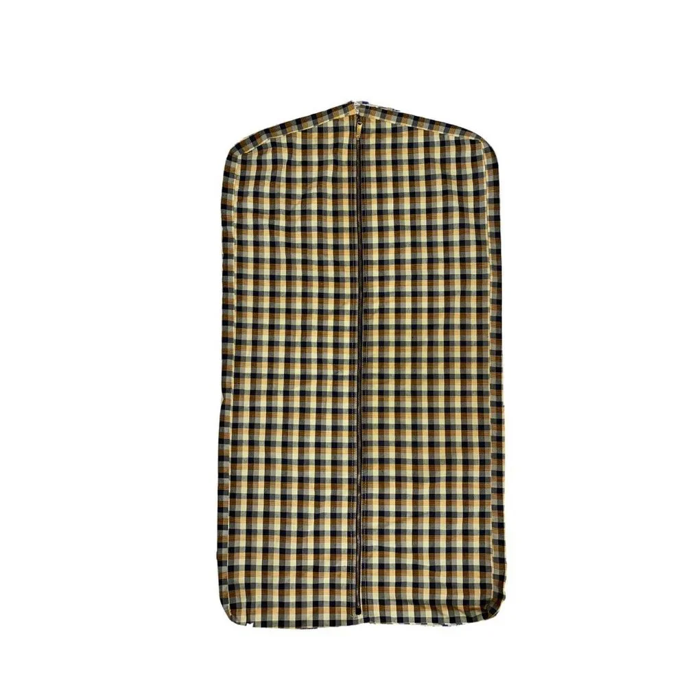 Vintage 60s Garment Bags Clothes Cover Travel 2 Plaid Check Canvas Print Rare